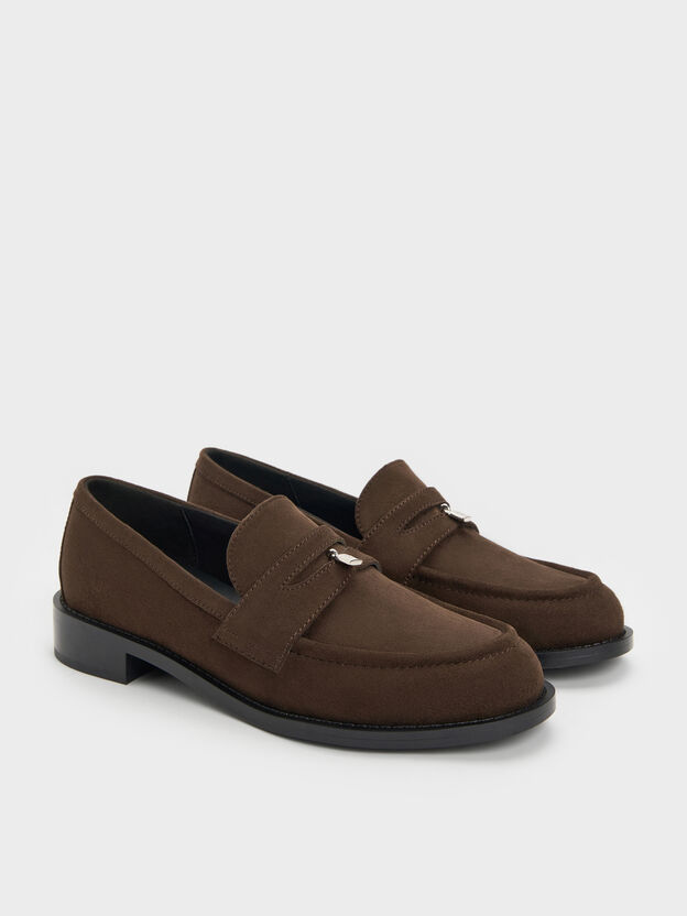 Griselda Faux Suede Loafers, Dark Brown Textured, hi-res