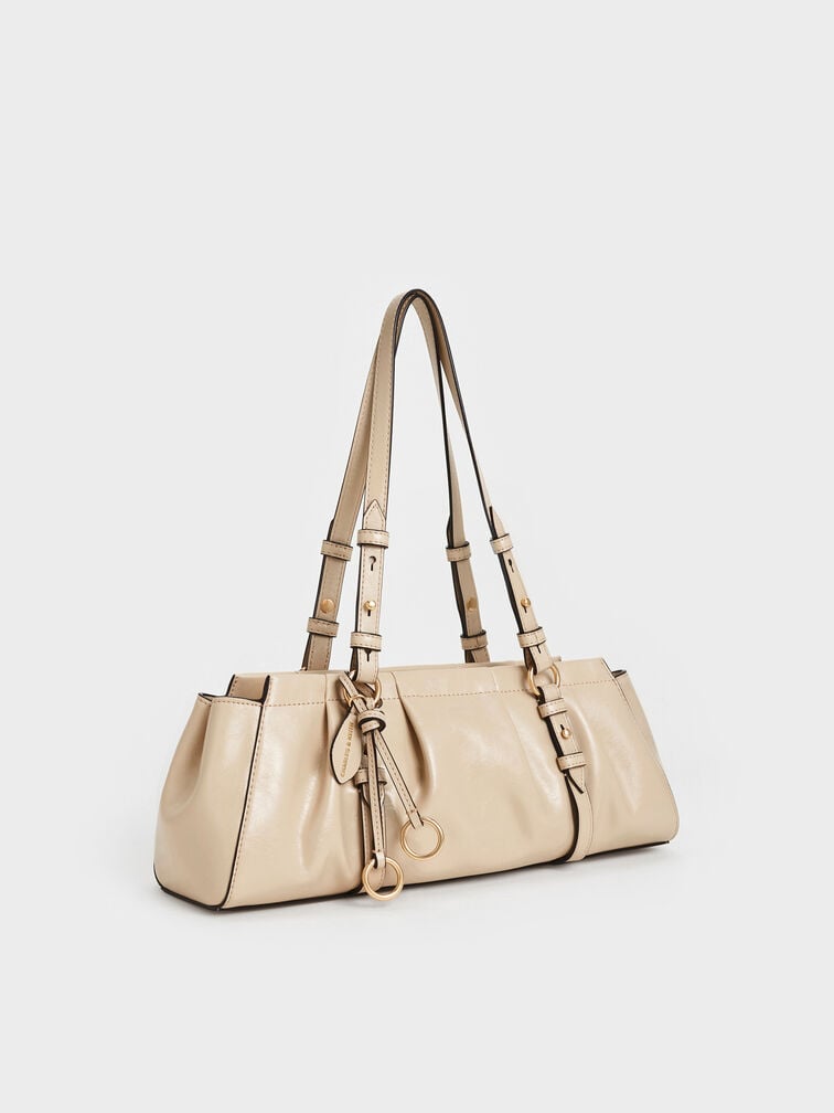 Britton Ruched Elongated Shoulder Bag, Dusted Oat, hi-res