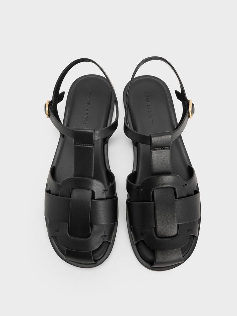 Easley T-Bar Caged Sandals, Black, hi-res