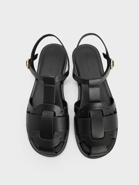 Easley T-Bar Caged Sandals, Black, hi-res