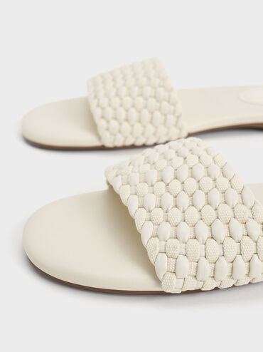 Woven Open-Toe Slides, Chalk, hi-res
