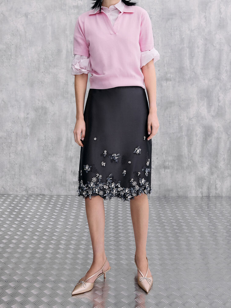 Crystal-Bow Kitten-Heel Slingback Pumps, Nude, hi-res