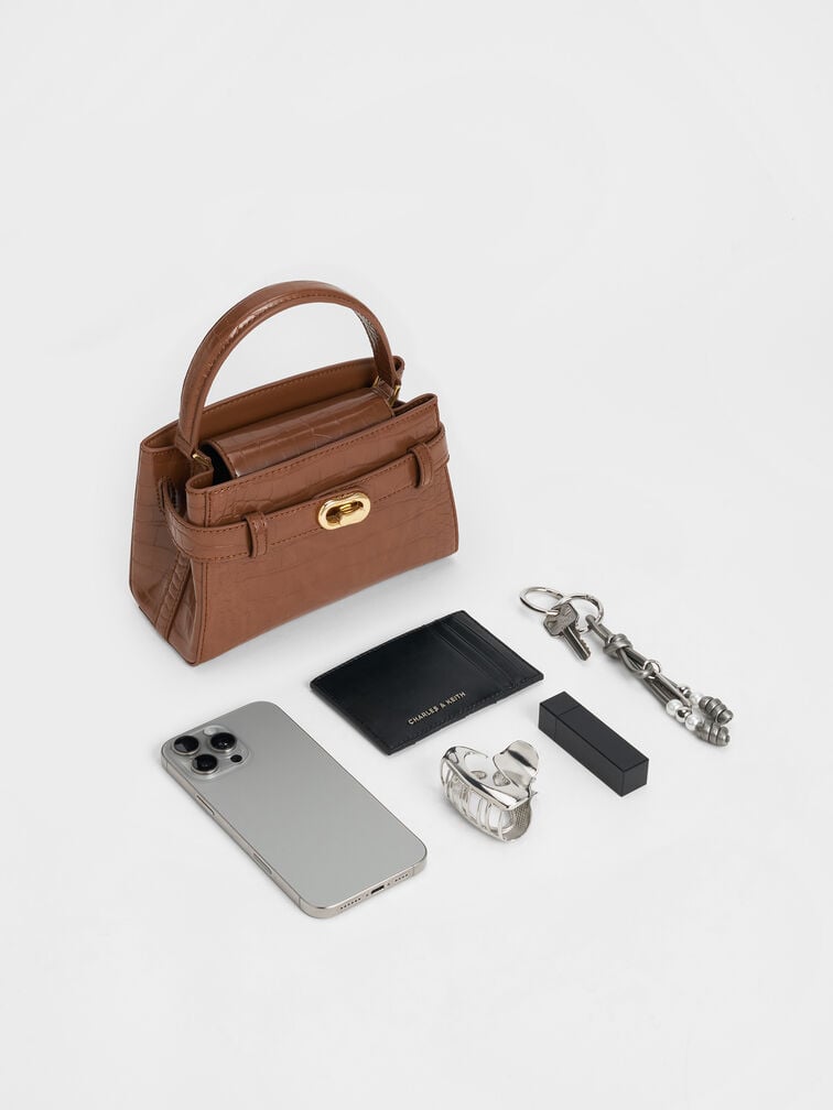 Aubrielle Croc-Effect Top Handle Bag, Chocolate Croco, hi-res
