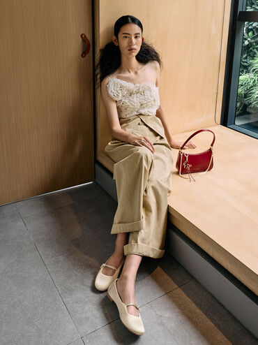 Orinda Knot-Pearl Mary Jane Flats, Butter, hi-res