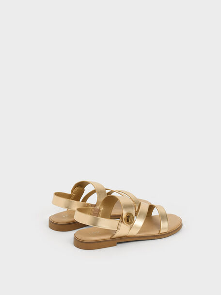 Girls' Yara Strappy Sandals, Gold2, hi-res