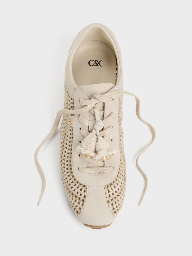 Jace Crochet & Suede Flower Sneakers, Chalk, hi-res