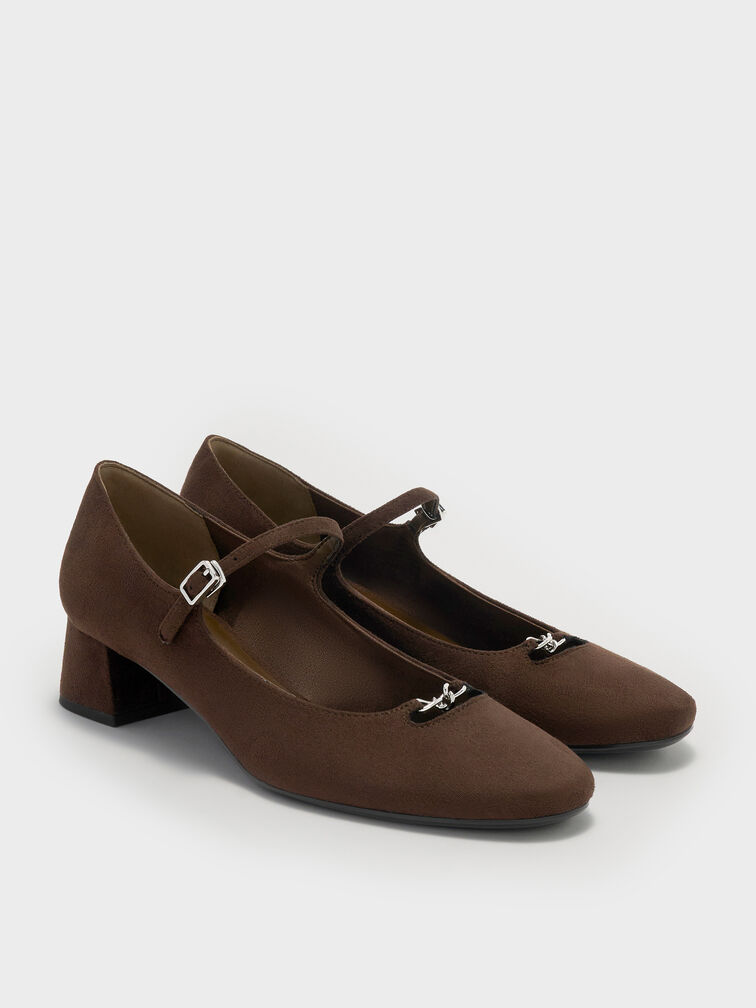 Shila Faux Suede Chain Mary Jane Pumps, Dark Brown Textured, hi-res