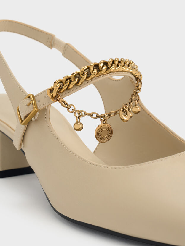Double-Chain Charm Mary Jane Slingback Pumps, Chalk, hi-res