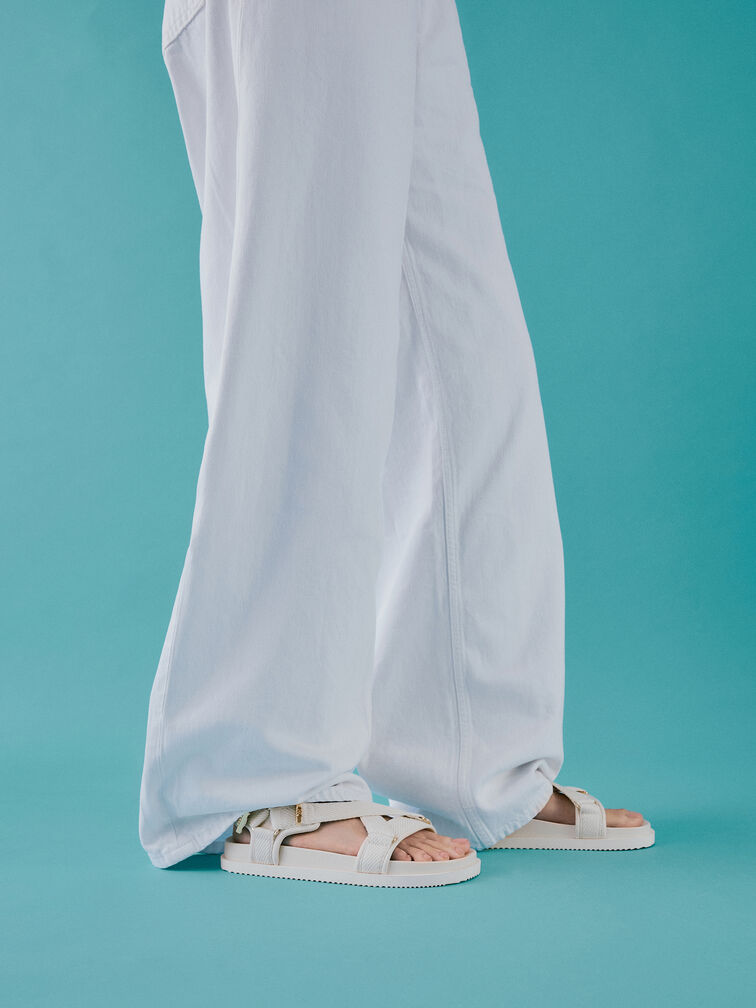 Granta Leather & Fabric Crossover Sports Sandals, White, hi-res