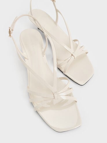 Patent Kitten-Heel Strappy Sandals, Chalk, hi-res