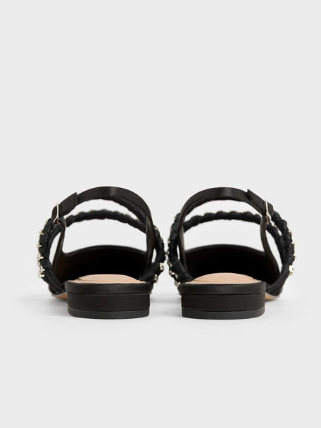 Goldie Gem-Encrusted Mary Jane Flats, Black Textured, hi-res