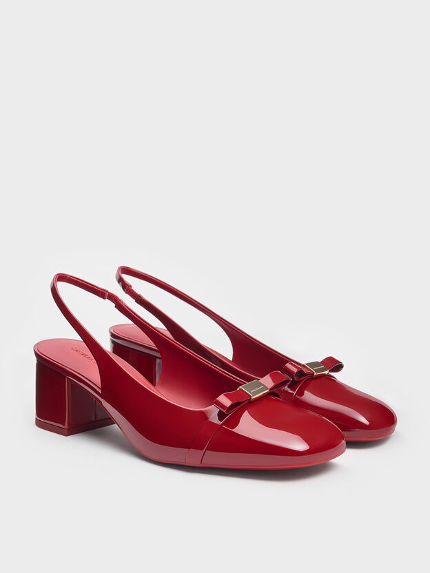 Dorian Patent Bow Slingback Pumps, Red, hi-res