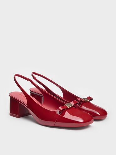 Dorian Patent Bow Block-Heel Slingback Pumps, Red, hi-res