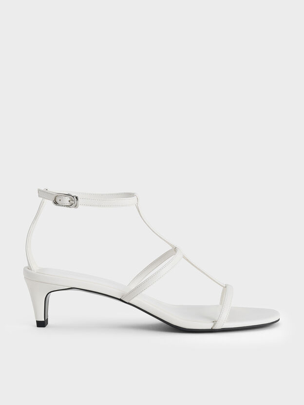 T-Bar Kitten-Heel Ankle-Strap Sandals, White, hi-res