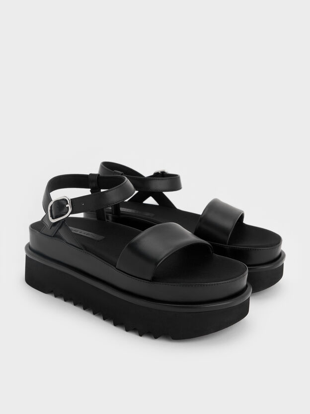 Flatform Sandals, Black, hi-res