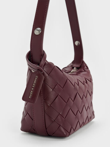 Ivette Woven Shoulder Bag, Wineberry Red, hi-res