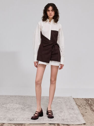 Patent Triple-Strap Crossover Block-Heel Mary Janes, Burgundy, hi-res