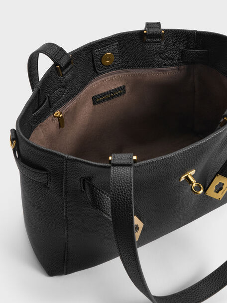 Dinora Belted Tote Bag, Black, hi-res