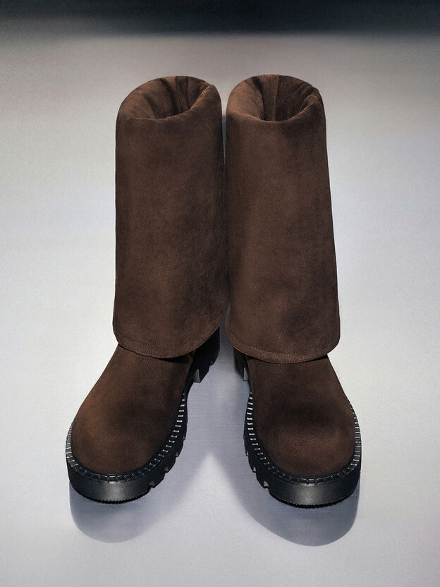 Camilla Faux Suede Thigh-High Boots, Dark Brown Textured, hi-res
