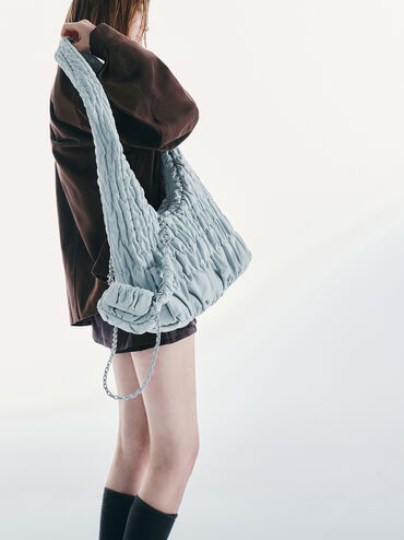 Klio Nylon Ruched Micro Bag Charm, Sea Salt Blue, hi-res