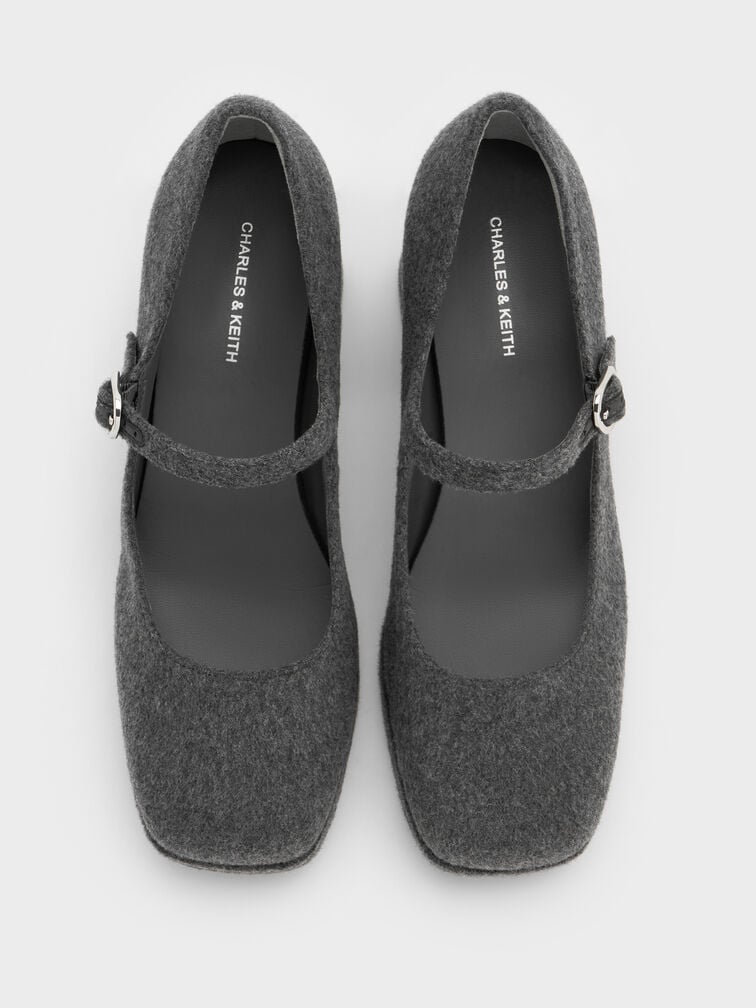 Felt Platform Block-Heel Mary Jane Pumps, Grey, hi-res
