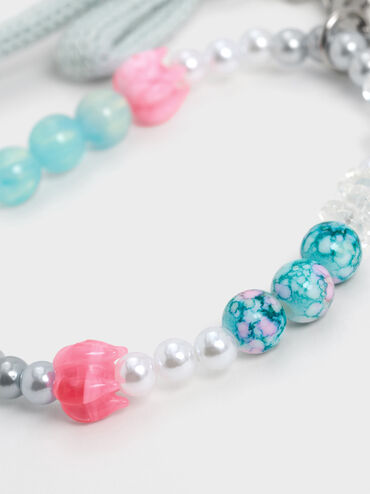 Crochet Bow Beaded Charm, Sea Salt Blue, hi-res