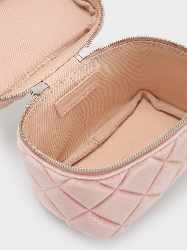 Arwen Velvet Quilted Top Handle Vanity Bag, Pink, hi-res