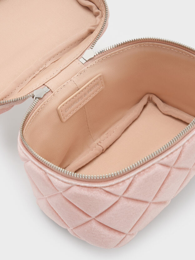 Arwen Velvet Quilted Top Handle Vanity Bag, Pink, hi-res