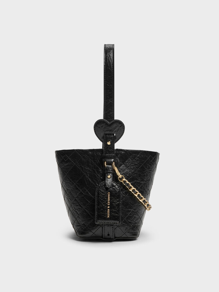 Duo Quilted Chain Bucket Bag, Black, hi-res