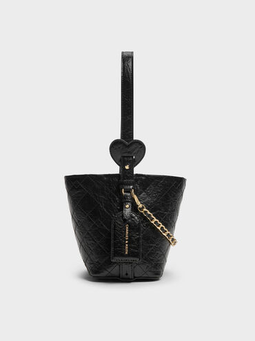 Duo Quilted Chain Bucket Bag, Black, hi-res