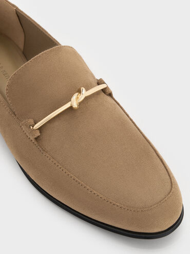 Faux Suede Metallic Knot-Bar Loafers, Camel, hi-res