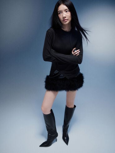 Pointed-Toe Stiletto-Heel Knee-High Boots, Black, hi-res