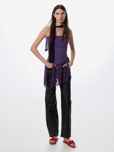 Anika Faux Suede Knot-Bow Slide Sandals, Red, hi-res