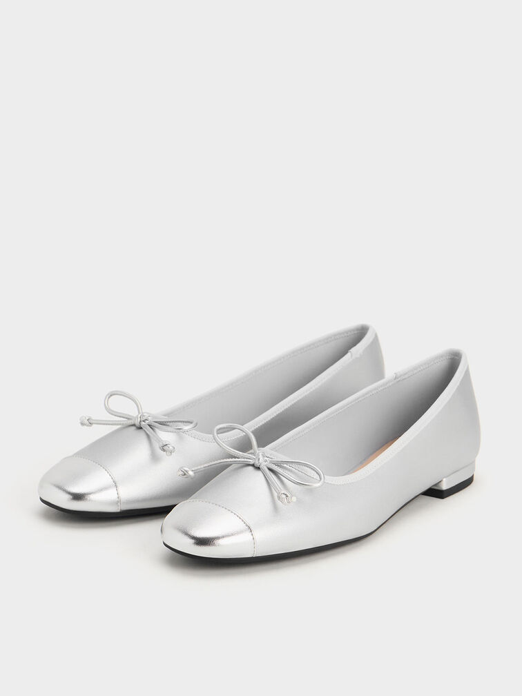 Glennis Bow Ballet Flats, Silver, hi-res