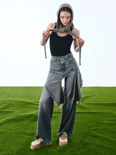 Recycled-Fur Flatform Mules, Sand, hi-res