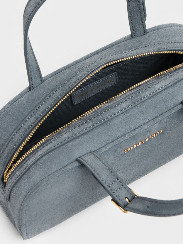 Vega Faux Suede Elongated Bowling Bag, Smoky Blue, hi-res