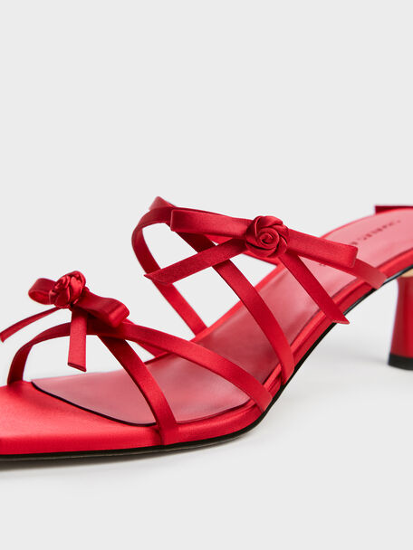 Kelis Rose-Bow Strappy Heeled Mules, Red, hi-res