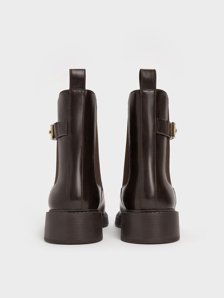 Lando Metallic-Buckle Chelsea Boots, Dark Brown, hi-res