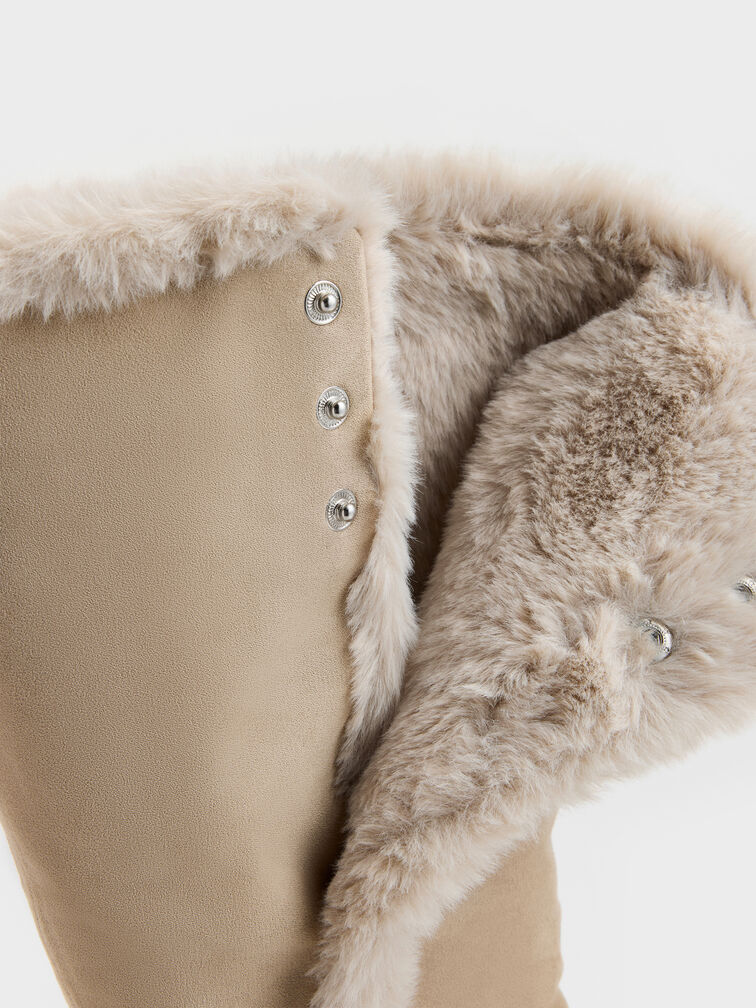 Floyd Faux Suede Fur-Trim Platform Boots, Taupe, hi-res