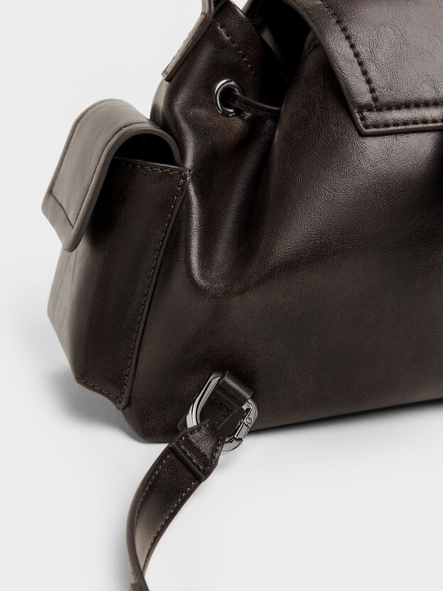 Noane Side-Pocket Bucket Bag, Dark Brown, hi-res