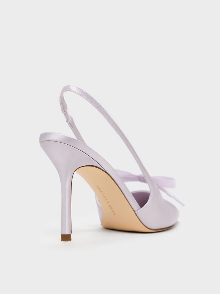 Venetia Satin Bow Pointed Slingback Pumps, Lilac, hi-res