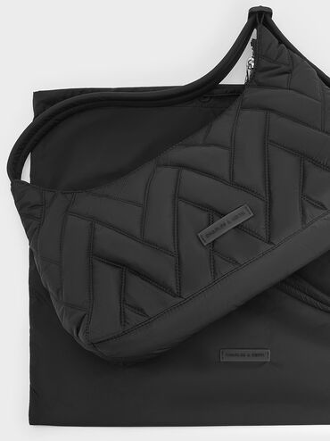 Nylon Chevron Shoulder Bag, Jet Black, hi-res