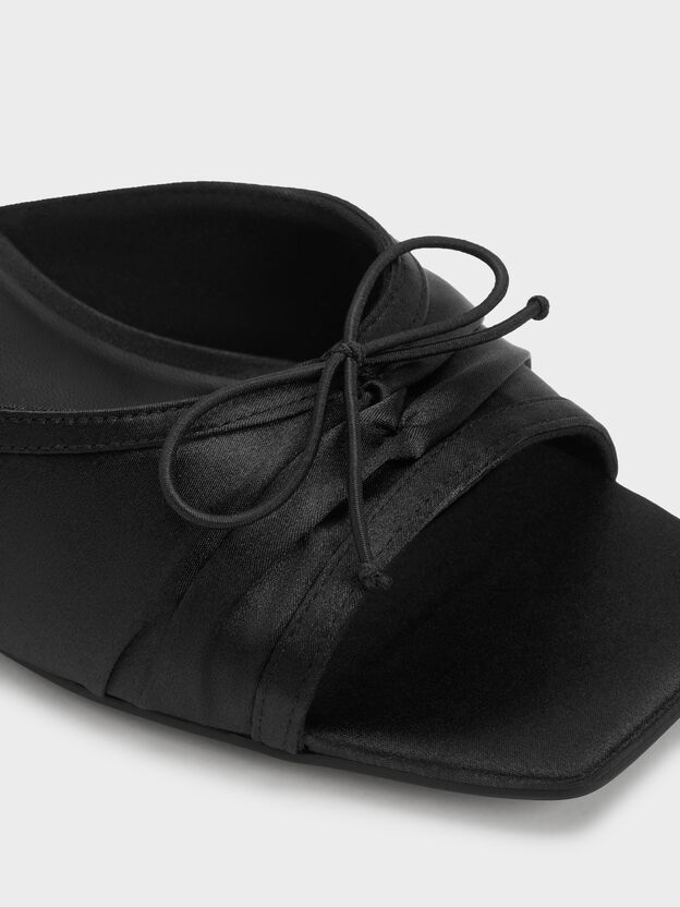 Sadira Satin Ruched Bow Heeled Mules, Black Textured, hi-res