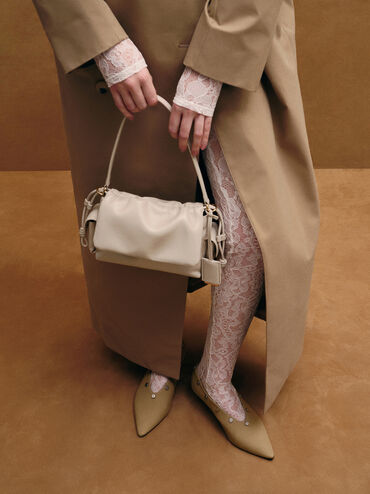 Khai Ruched-Flap Side-Pocket Top Handle Bag, Oat, hi-res