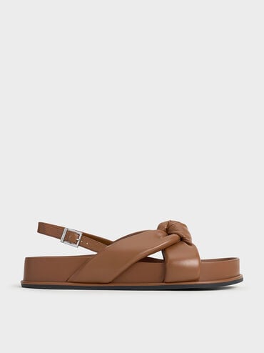 Rosetta Knotted Puffy Sandals, Cognac, hi-res