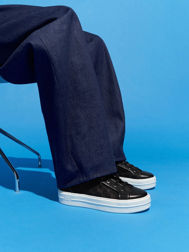 Mesh Flatform Sneakers, Black Textured, hi-res