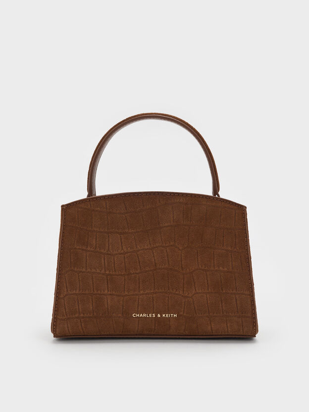 Aubrielle Croc-Effect Belted Top Handle Bag, Chocolate, hi-res