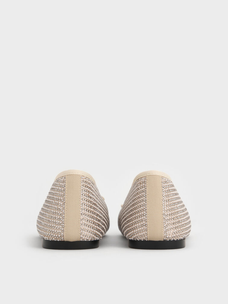 Satin Crystal-Embellished Bow Ballet Flats, Gold, hi-res