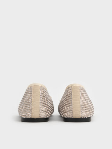 Satin Crystal-Embellished Bow Ballet Flats, Gold, hi-res