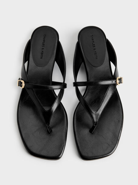 Buckled Thong Wedges, Black, hi-res